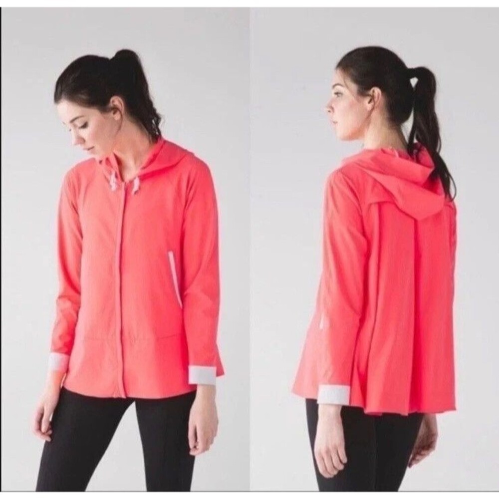 Lululemon Sun Showers Rain Jacket Grapefruit & White Sz 8 Water Resistant Vented